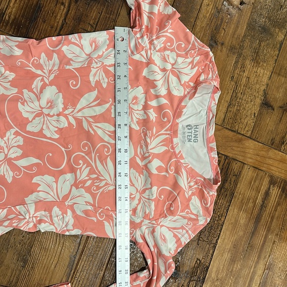 Hang Ten Women's Med Surf Shirt Sun Tee UPF 50+ Back Zip Pocket - Pink Floral - Picture 9 of 11